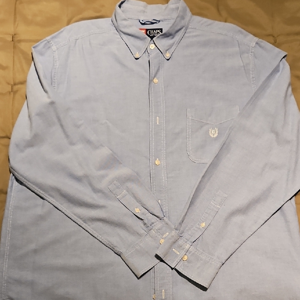 Chaps Classic Oxford Blue Button Up Shit Long Sleeve Size Large